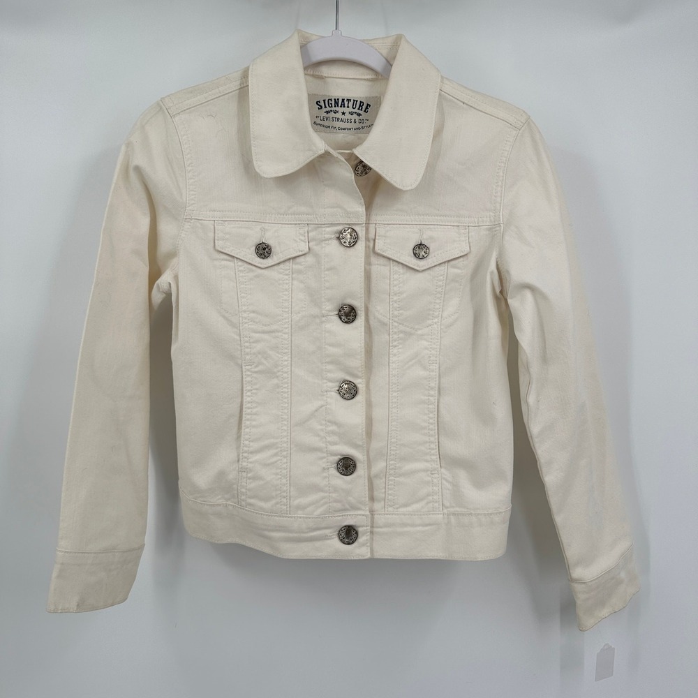 Signature by‎ Levi Strauss Womens Y2K Denim Trucker Jacket Size S Heritage Cream